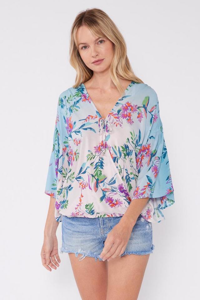 Floral Ombre Long Sleeve Surplice Blouse Product Image