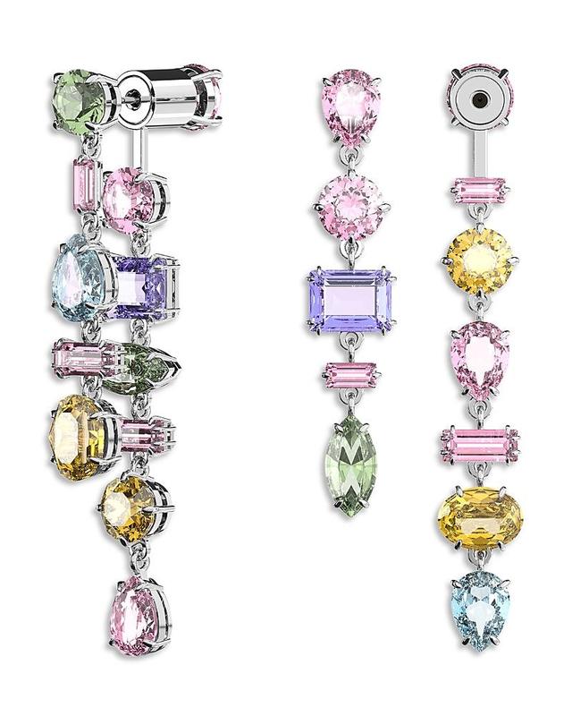 Swarovski Gema Multicolor Mixed Cut Linear Front to Back Earrings in Rhodium Plated Product Image