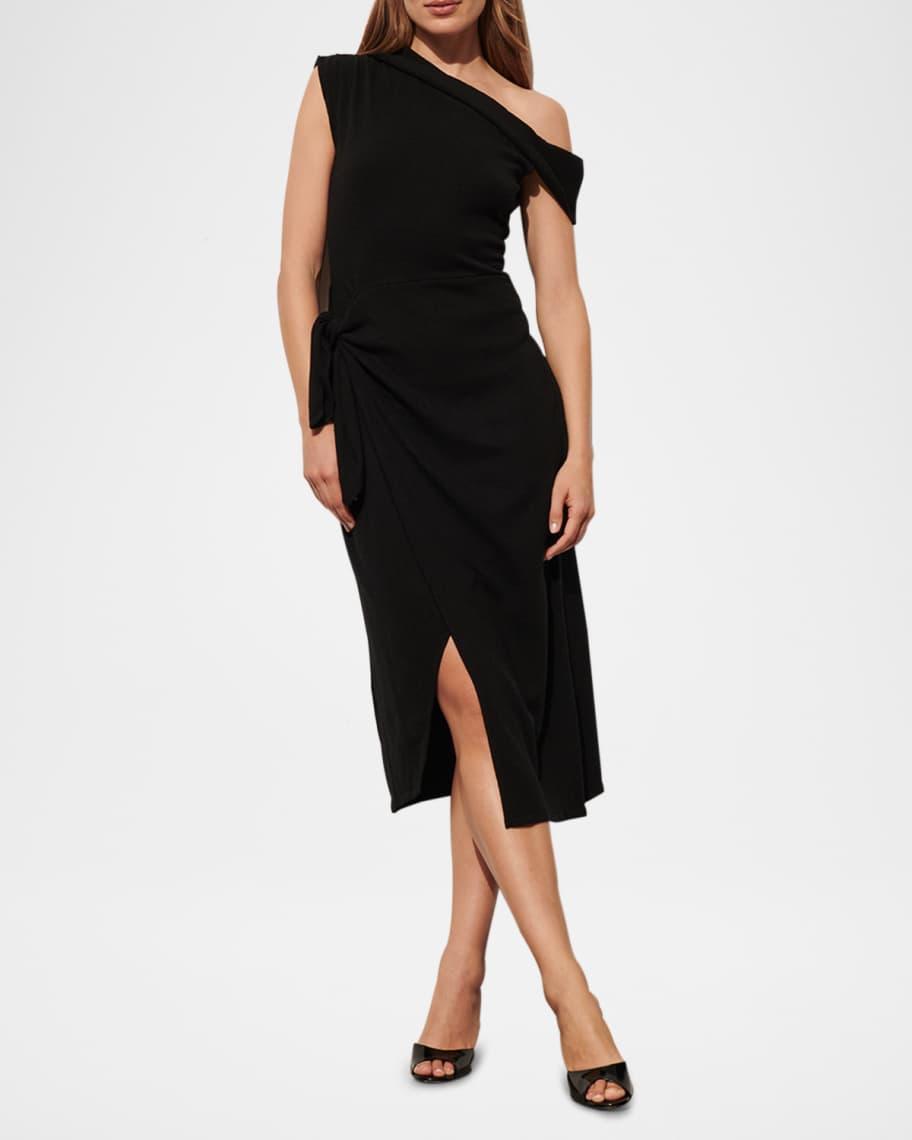 Delaney One-Shoulder Midi Wrap Sweater Dress Product Image