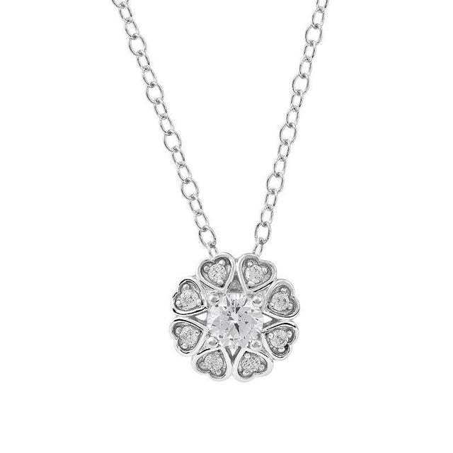 DeCouer Sterling Silver 1/3 Carat T.W. Diamond Flower Pendant Necklace, Womens Silver Tone Product Image