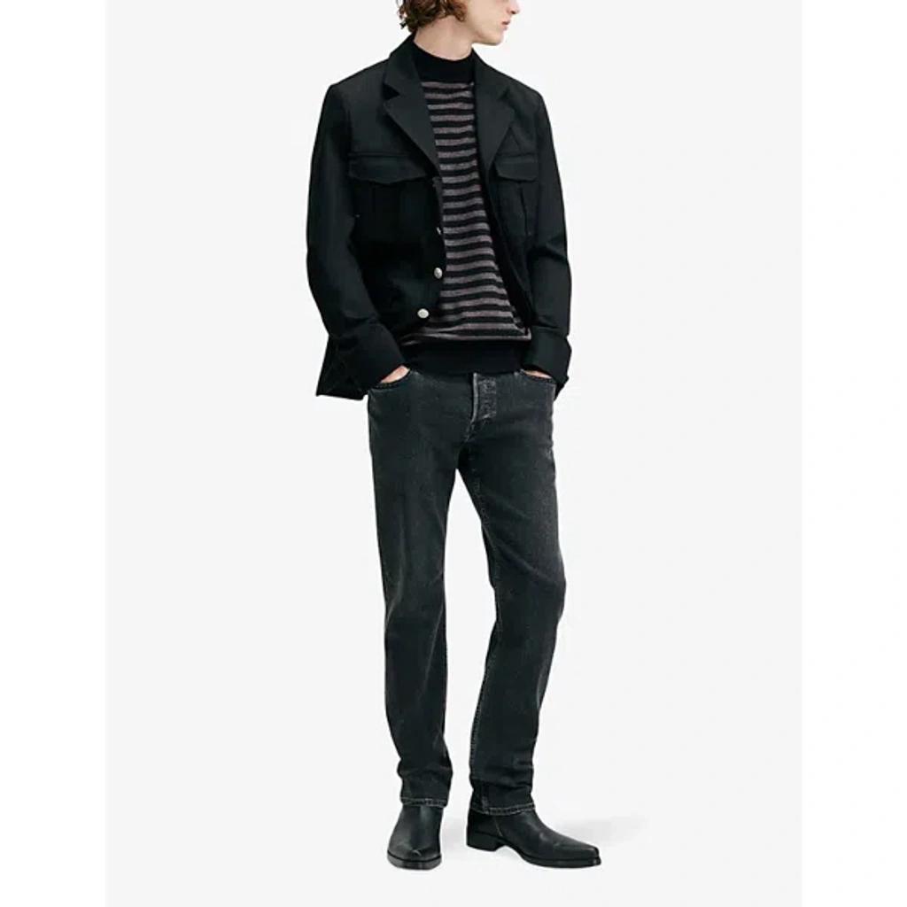 ALLSAINTS Andi Stripe Wool Blend Mock Neck Sweater In Charcoal/black Product Image