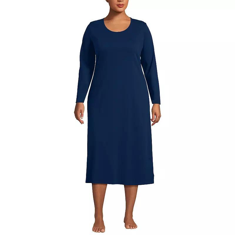 Plus Size Lands End Long Sleeve Midcalf Nightgown, Womens Blue Bird Song Product Image