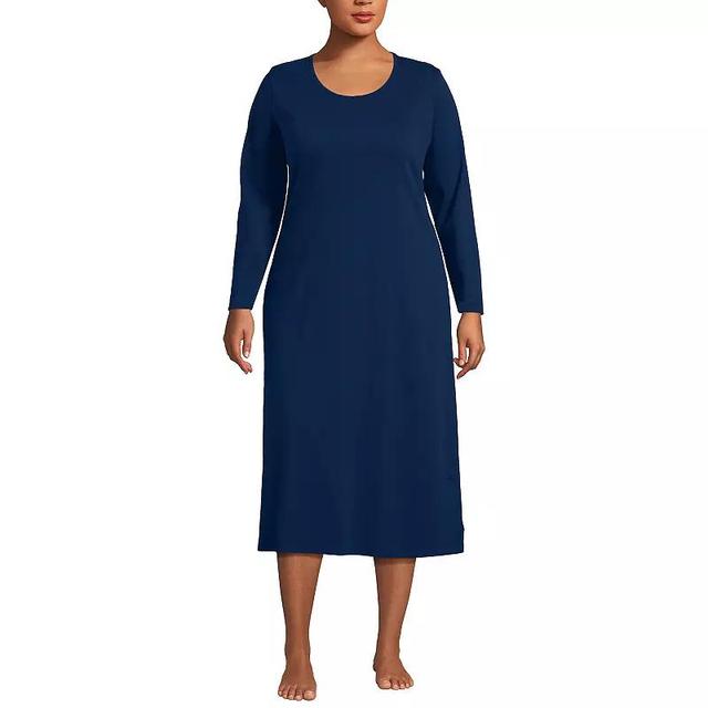 Plus Size Lands End Long Sleeve Midcalf Nightgown, Womens Deep Blue Product Image