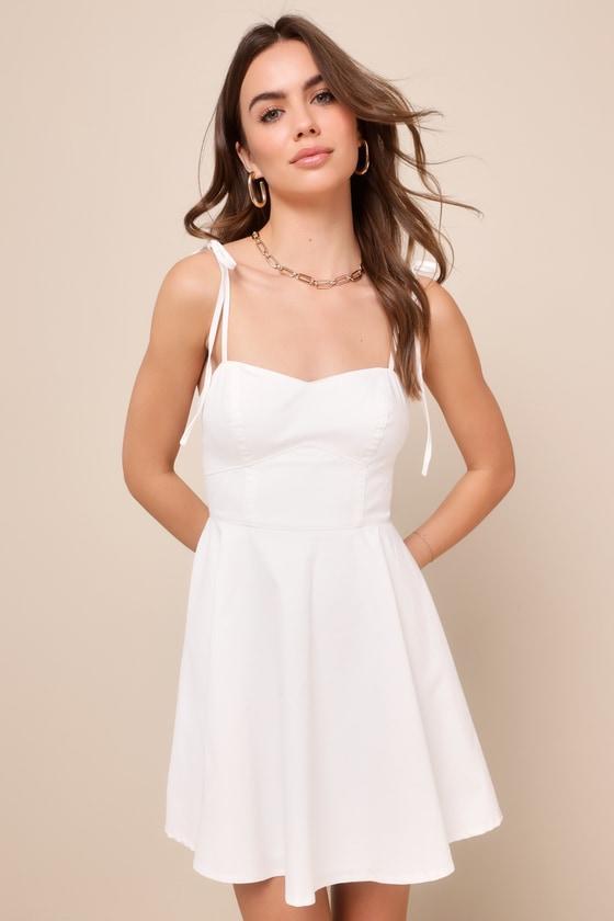 Breezy Aura Ivory Tie-Strap Mini Skater Dress Product Image