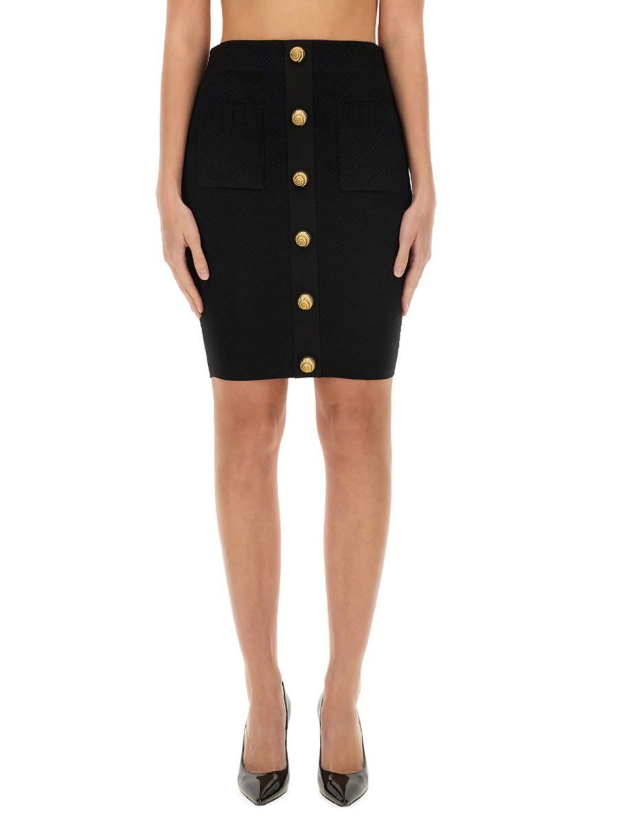 Buttoned Vichy Knit Mini Skirt In Black Product Image