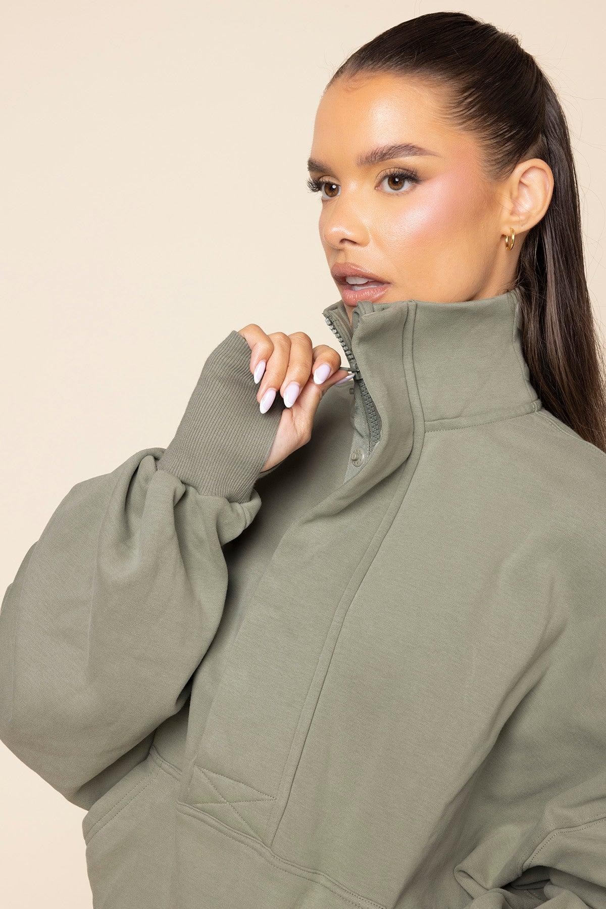 Ooey Gooey Half Zip Sweater - Light Sage Product Image