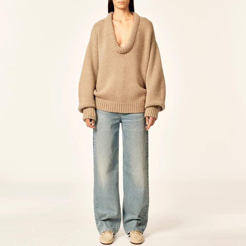 V-Neck Plain Oversized Sweater product image