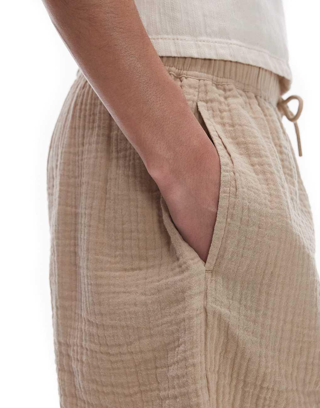 Topshop washed cheesecloth mini shorts in camel  Product Image