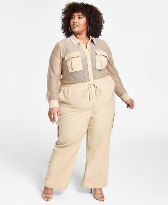 Trendy Plus Size Mesh-Top Jumpsuit Product Image