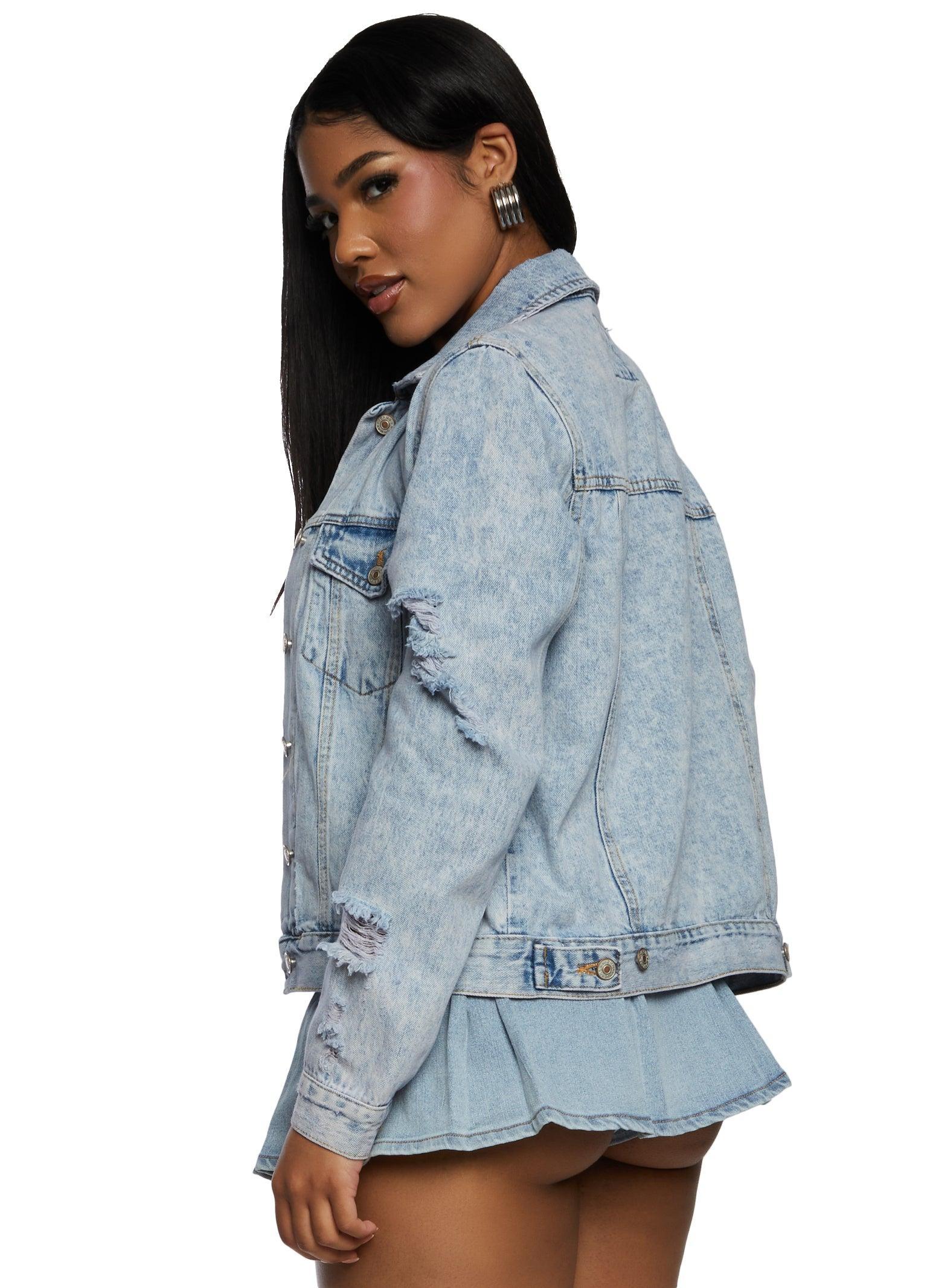 Highway Distressed Acid Wash Jean Jacket Female Product Image