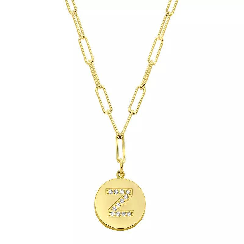 Adornia Gold Tone Adjustable Cubic Zirconia Initial Disc Pendant Paperclip Necklace, Womens Product Image