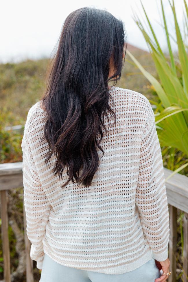 On The Coast Ivory and Beige Striped Boatneck Sweater Product Image