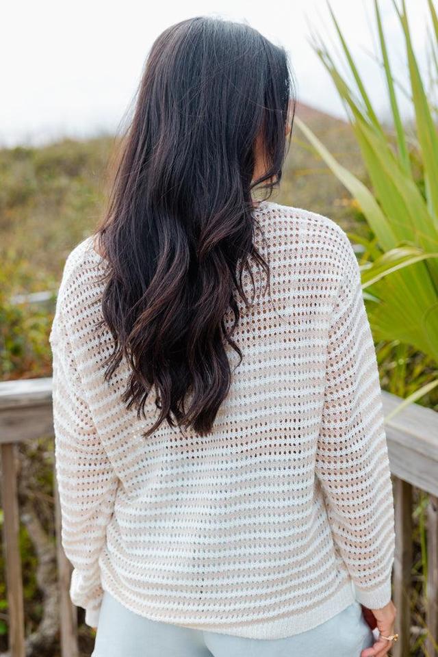 On The Coast Ivory and Beige Striped Boatneck Sweater Product Image