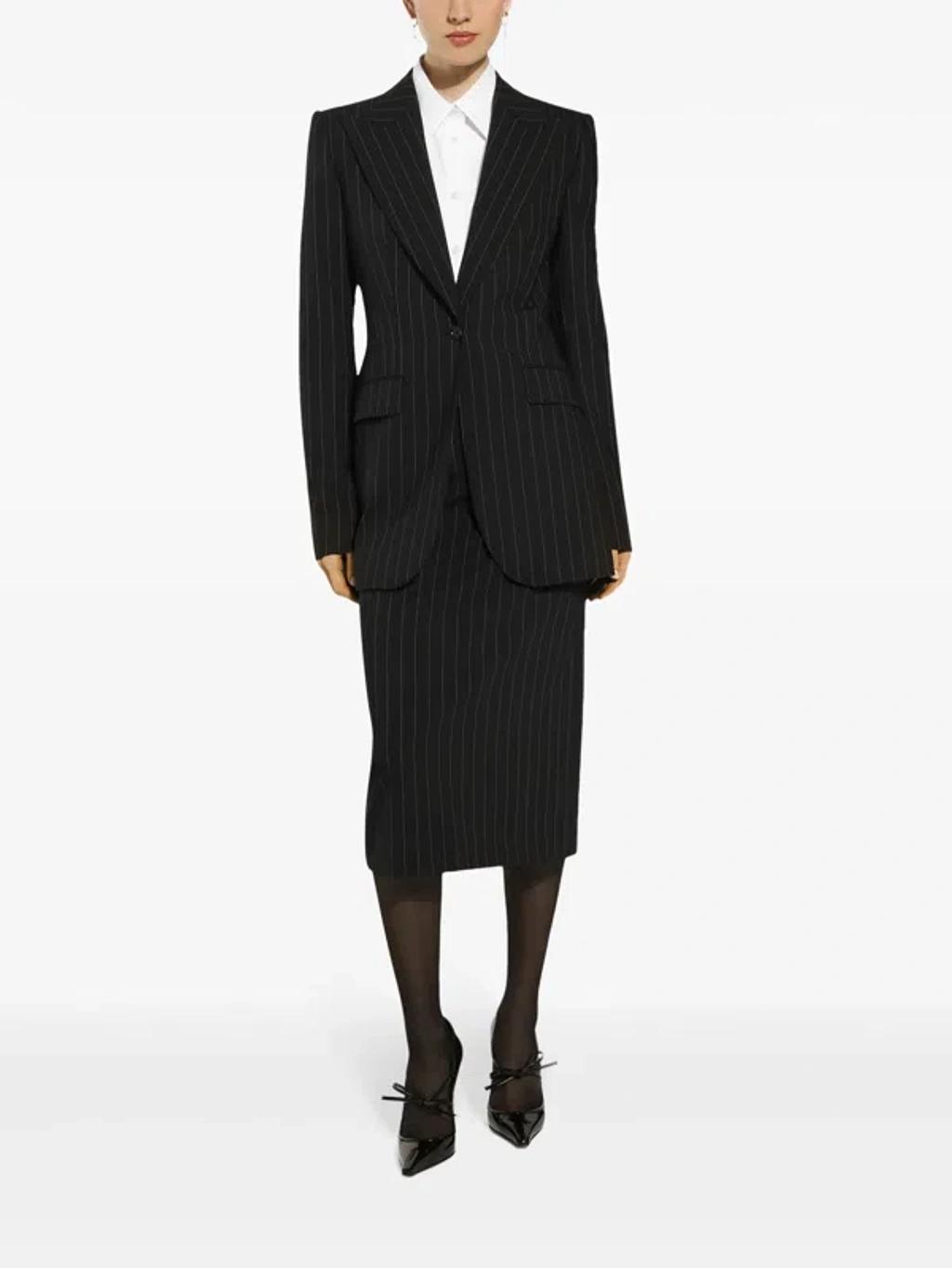 DOLCE & GABBANA Striped Long Sleeve Blazer In Black Product Image