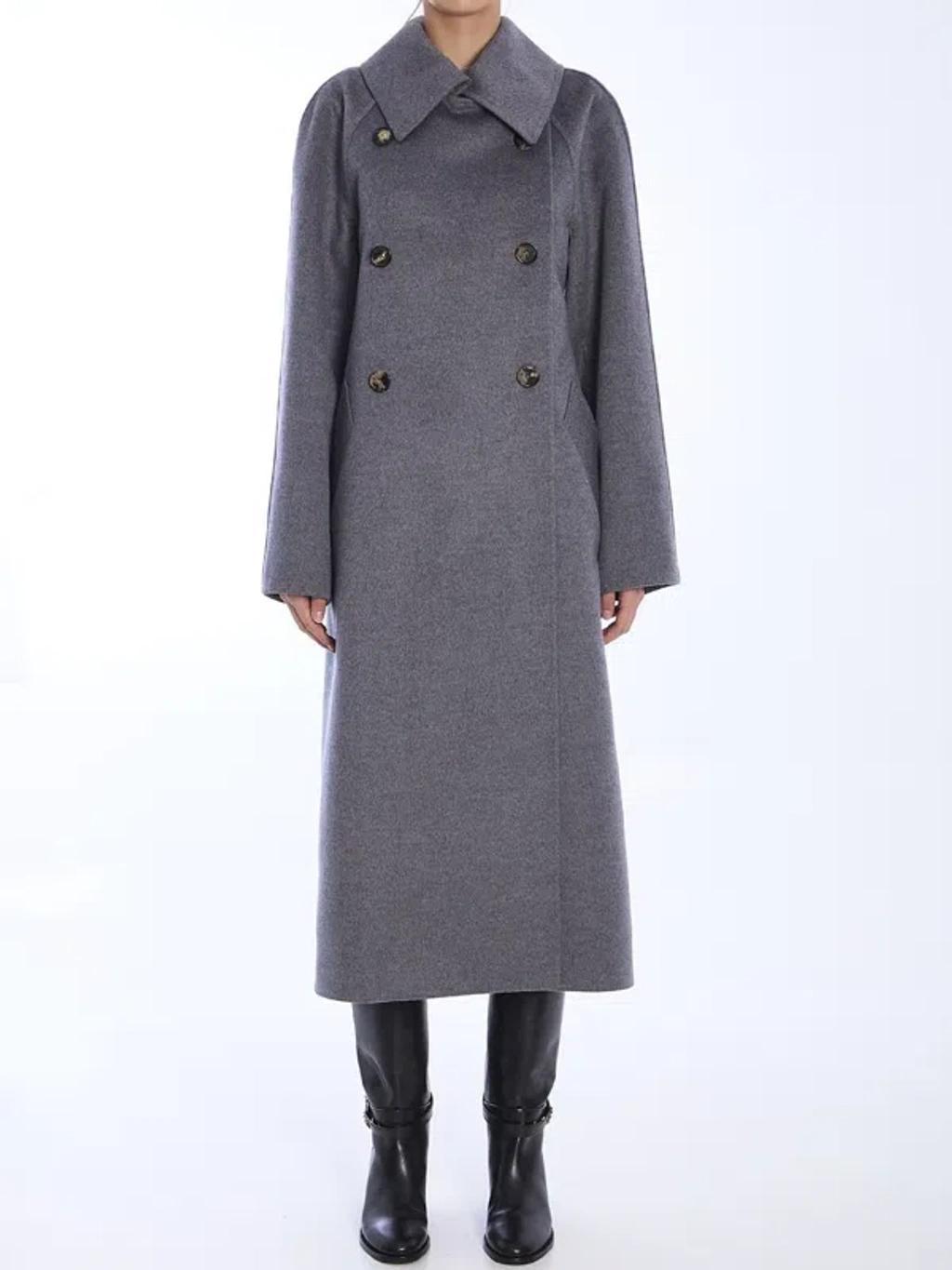 LOEWE Doublebreasted Coat In Wool And Cashmere In Grey Product Image