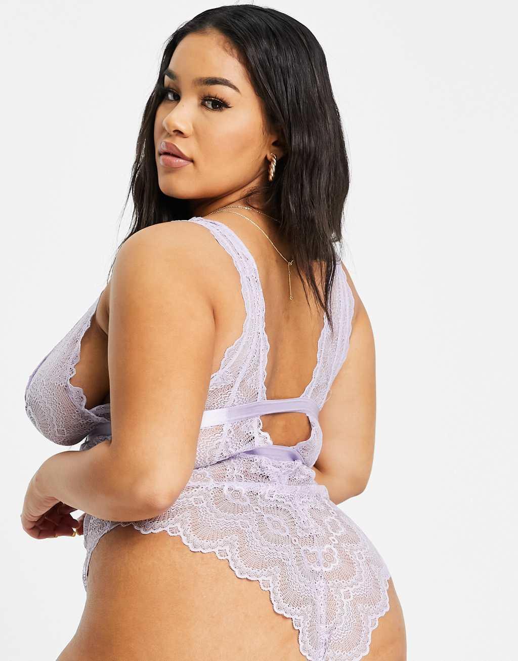 ASOS DESIGN Curve Rosie lace soft bodysuit in lilac Product Image