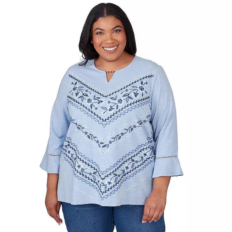 Plus Size Alfred Dunner Floral Chevron Beaded Split Neck Top, Womens Product Image