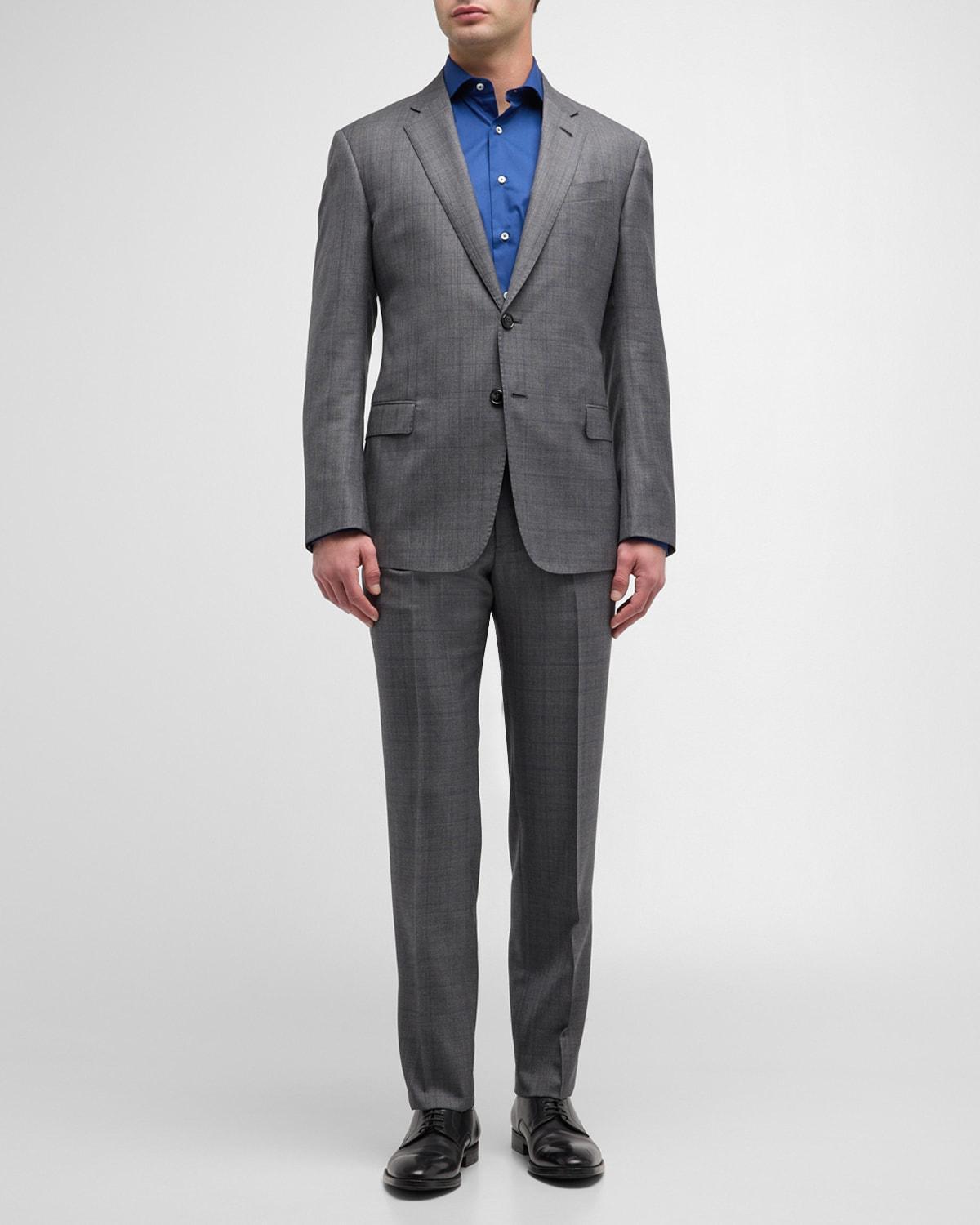 Mens Windowpane Wool-Silk Suit Product Image