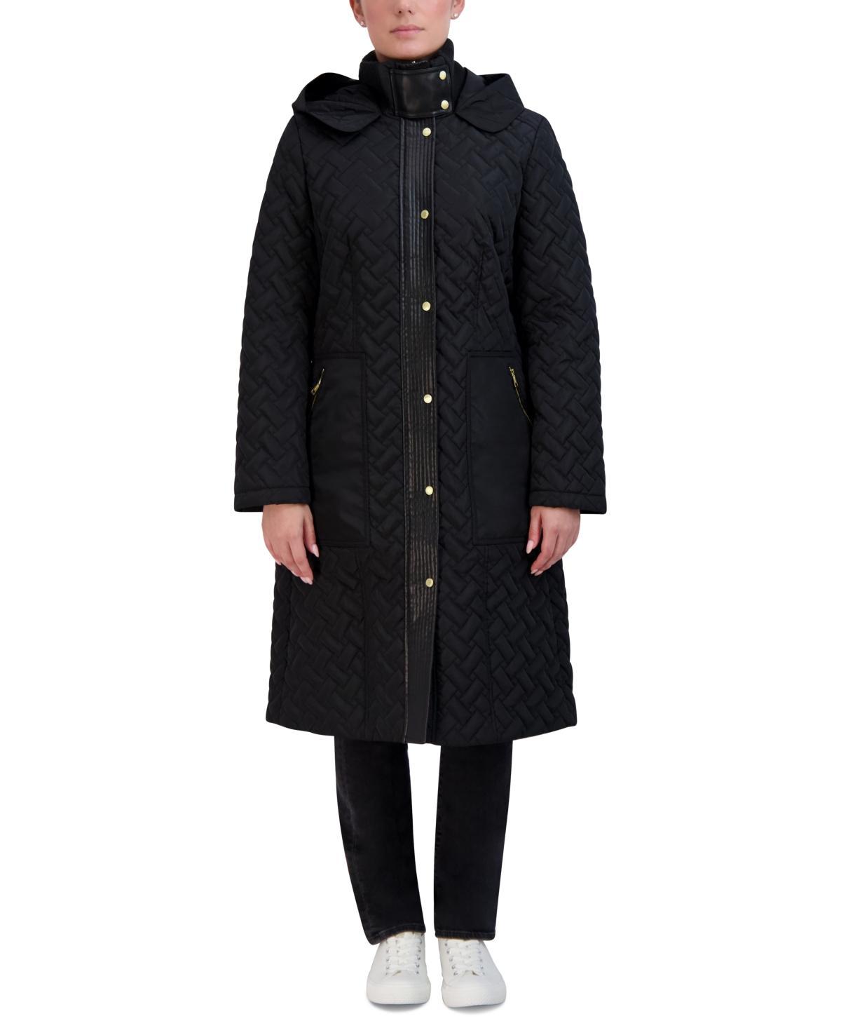 Cole Haan Womens Signature Hooded Belted Long Coat - Black Product Image