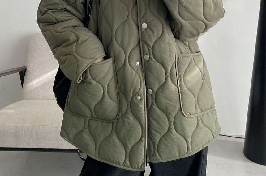 Plain Button Quilted Puffer Jacket Product Image