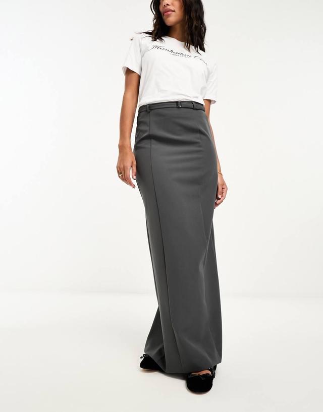 River Island tailored pencil maxi skirt in dark gray Product Image