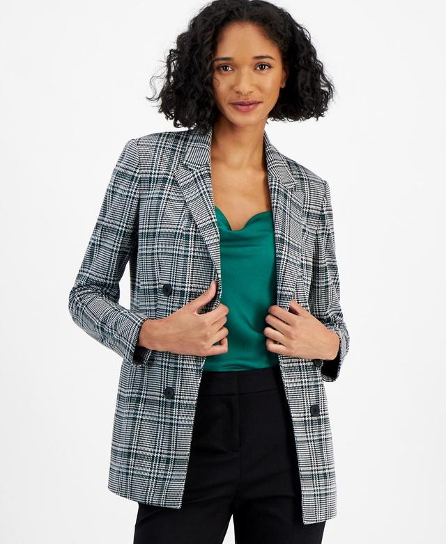 Bar Iii Womens Plaid Open-Front Faux-Double-Breasted Blazer, Created for Macys Product Image