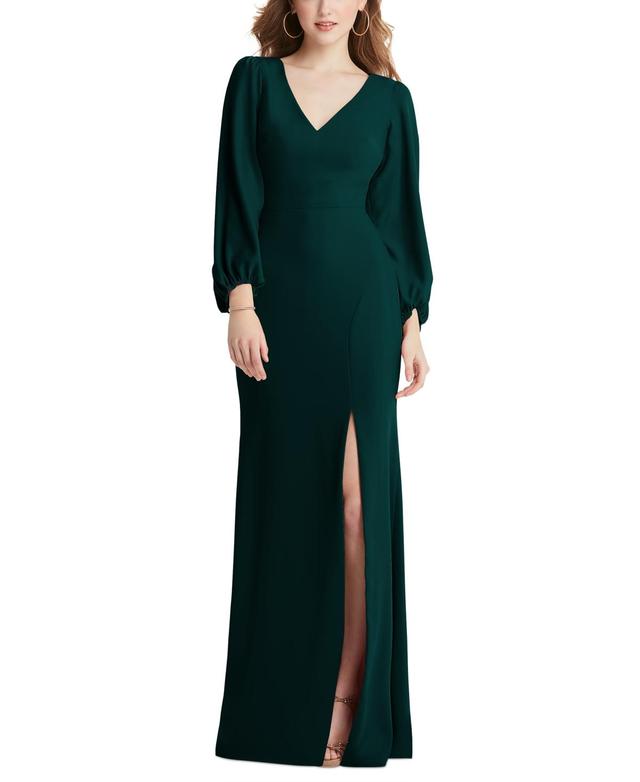 Womens Long Puff Sleeve V-Neck Trumpet Gown Product Image