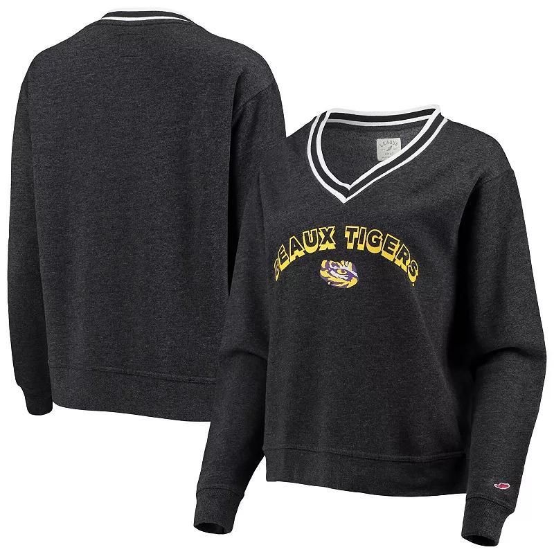 Womens League Collegiate Wear Heathered Black LSU Tigers Victory Springs Tri-Blend V-Neck Pullover Sweatshirt Product Image