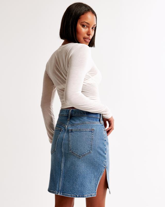 Mid Rise Denim Pencil Midi Skirt Product Image