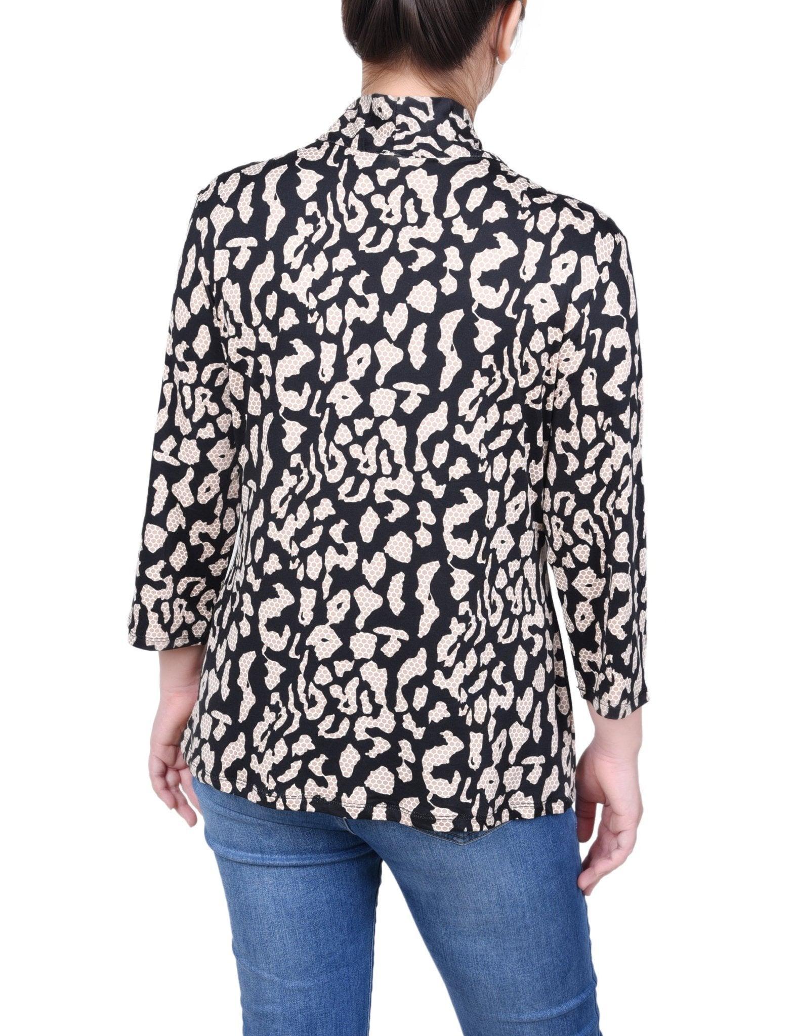 NY Collection Puff Print 3/4 Sleeve Two-Fer Top - Petite Product Image