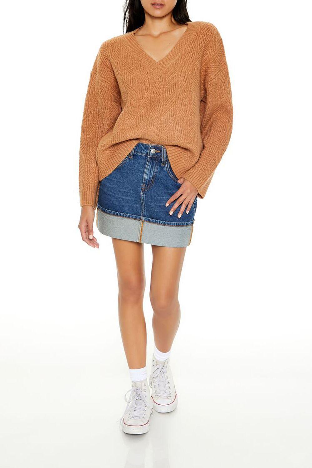 Geo V-Neck Drop-Sleeve Sweater | Forever 21 Product Image