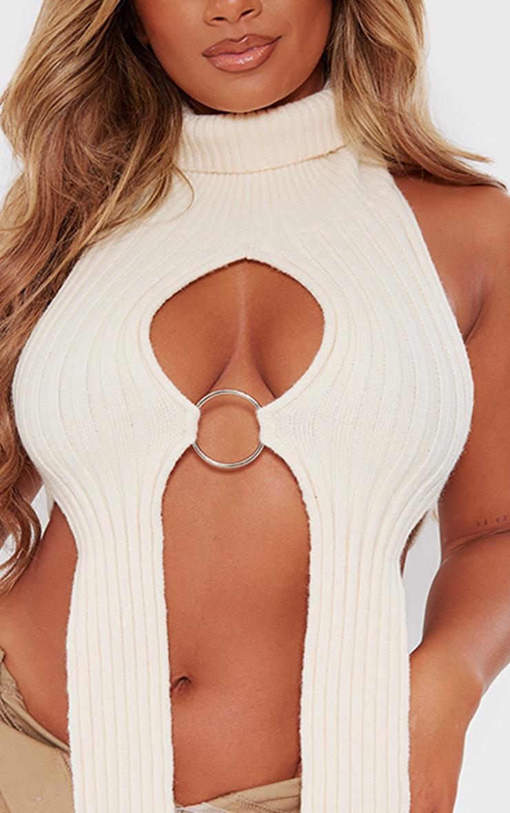 Shape Cream Knit Cut Out Ring Detail Crop Top Product Image