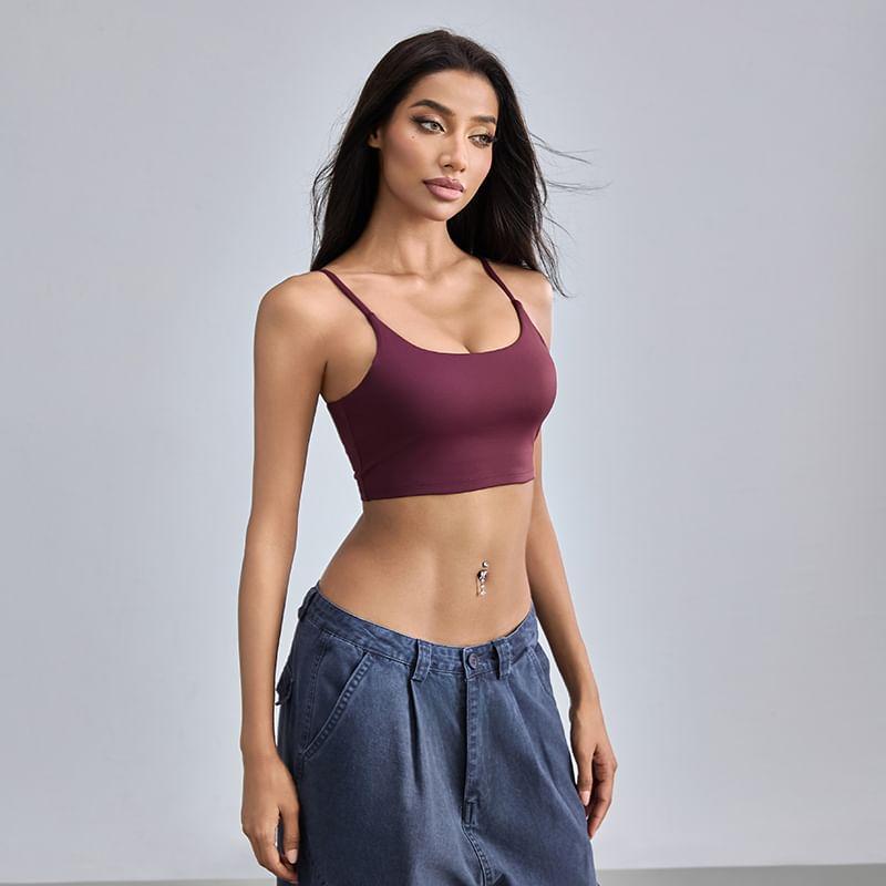 Spaghetti Strap Plain Sports Bra Product Image