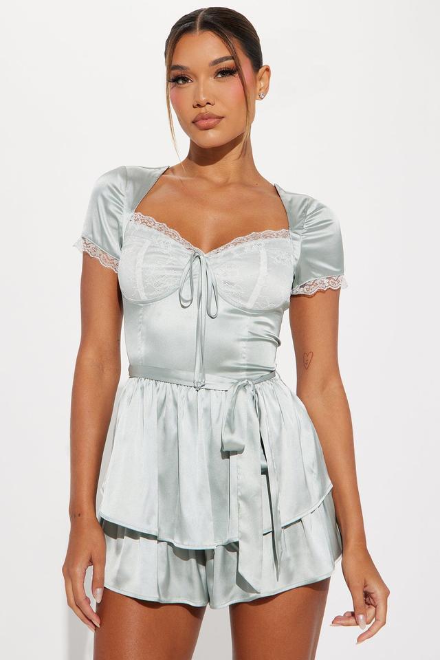 Innocent Flirt Satin Romper - Sage Product Image