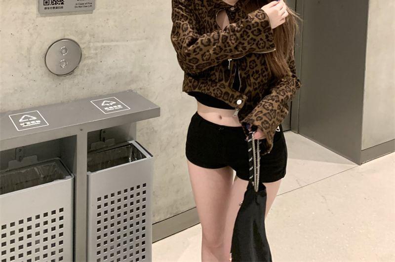 Leopard Print Crop Zip Jacket Product Image