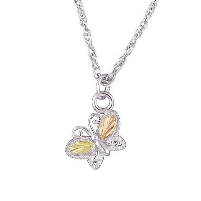 Black Hills Gold Tri-Tone Butterfly Pendant Necklace in Sterling Silver, Womens Product Image