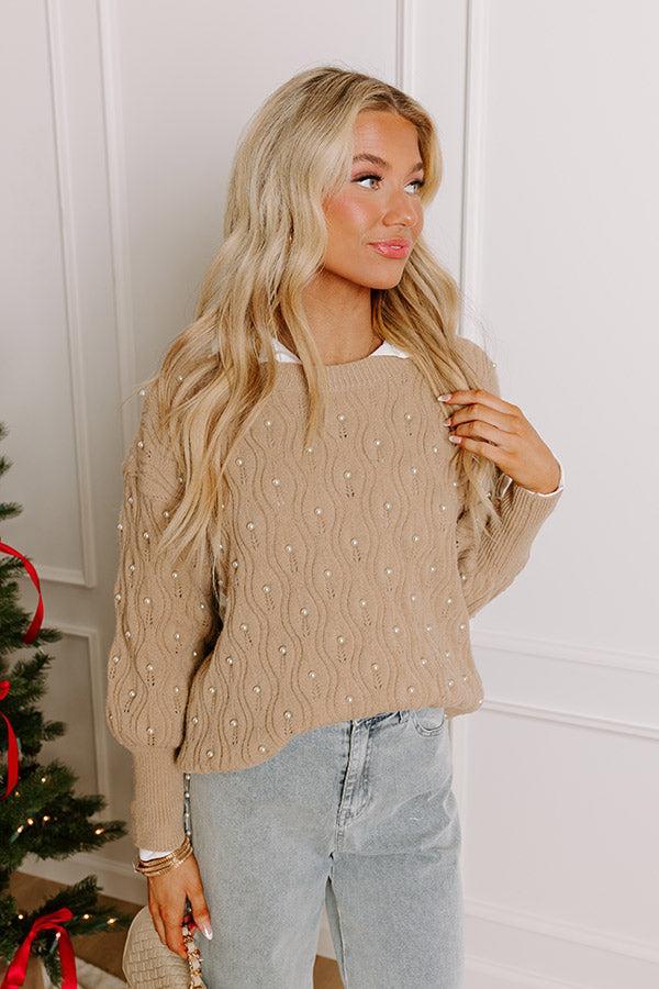 Chilly Wind Embellished Knit Sweater In Taupe Product Image