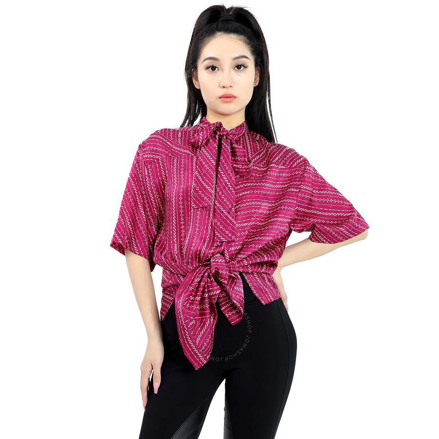 Chloe Ladies Pink Pussy Bow Silk Top Product Image