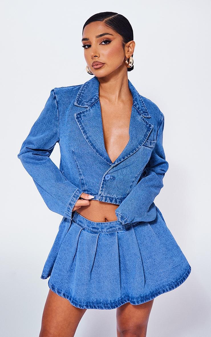 Petite Blue Cropped Denim Blazer product image