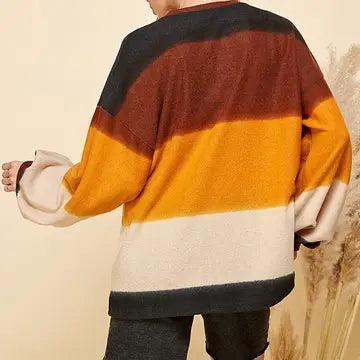 Women Multi Color Stripe Cuffed Loose Fit Sweater Female Product Image