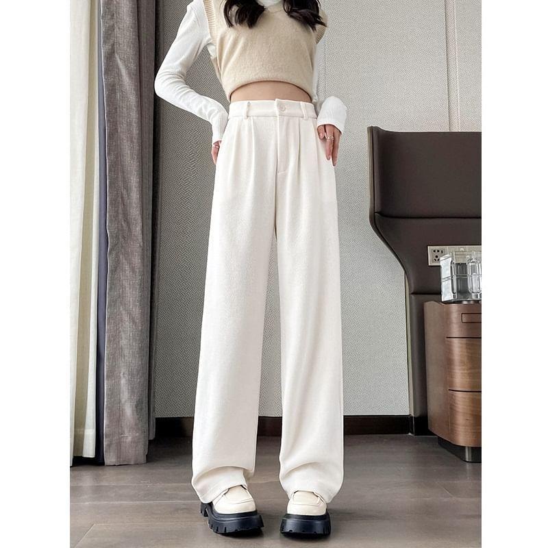 High Waist Plain Wide Leg Slacks (Various Designs) Product Image