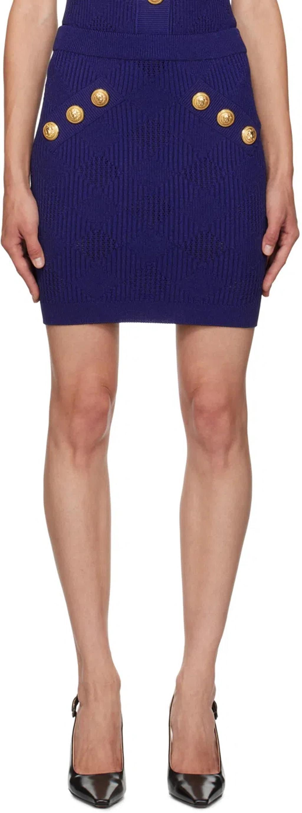 BALMAIN Blue Vichy Knit Miniskirt Product Image