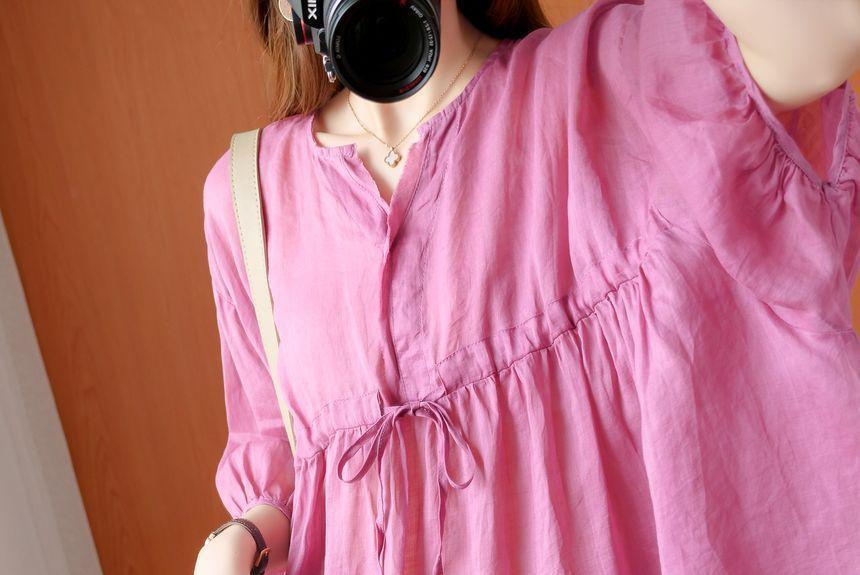 3/4-Sleeve Linen Blend Blouse Product Image