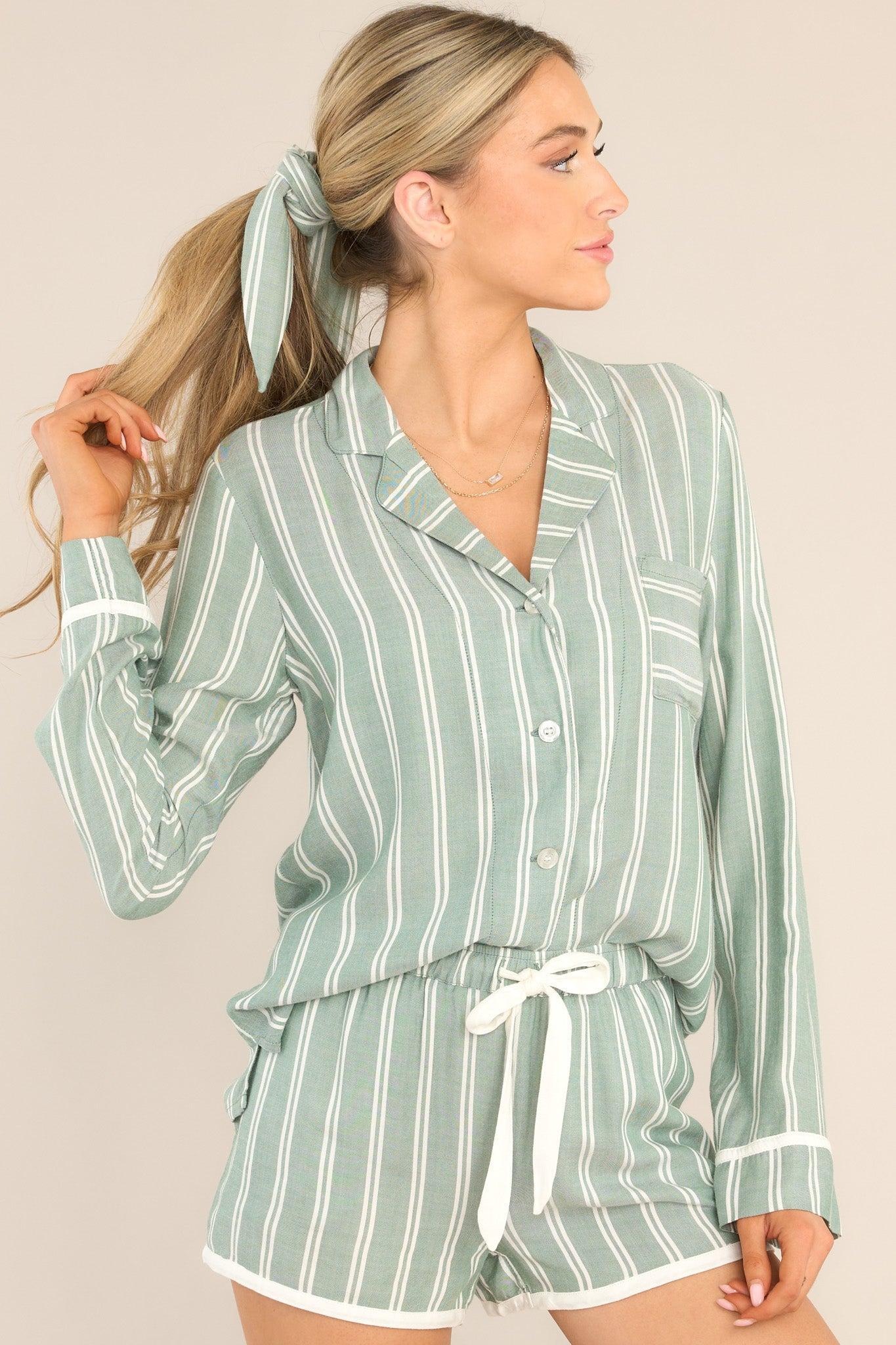 PJ Salvage Stripe Hype Sage PJ Top Product Image