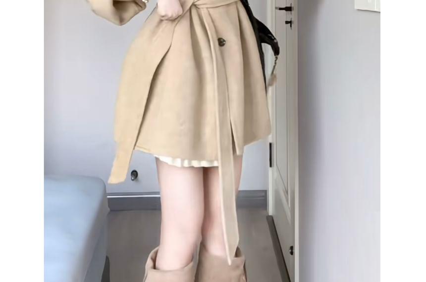 Turtleneck Button-Up Plain Long Coat Product Image