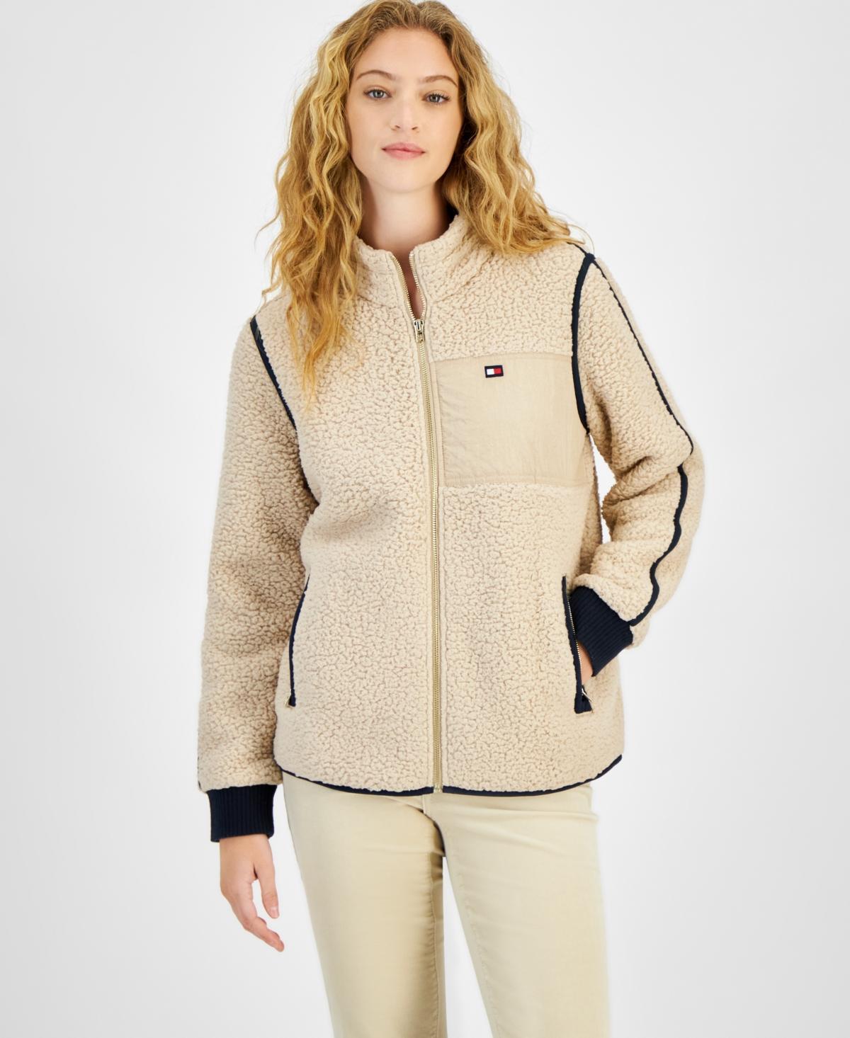 Tommy Hilfiger Womens Sherpa Mock-Neck Zippered Sweater Product Image