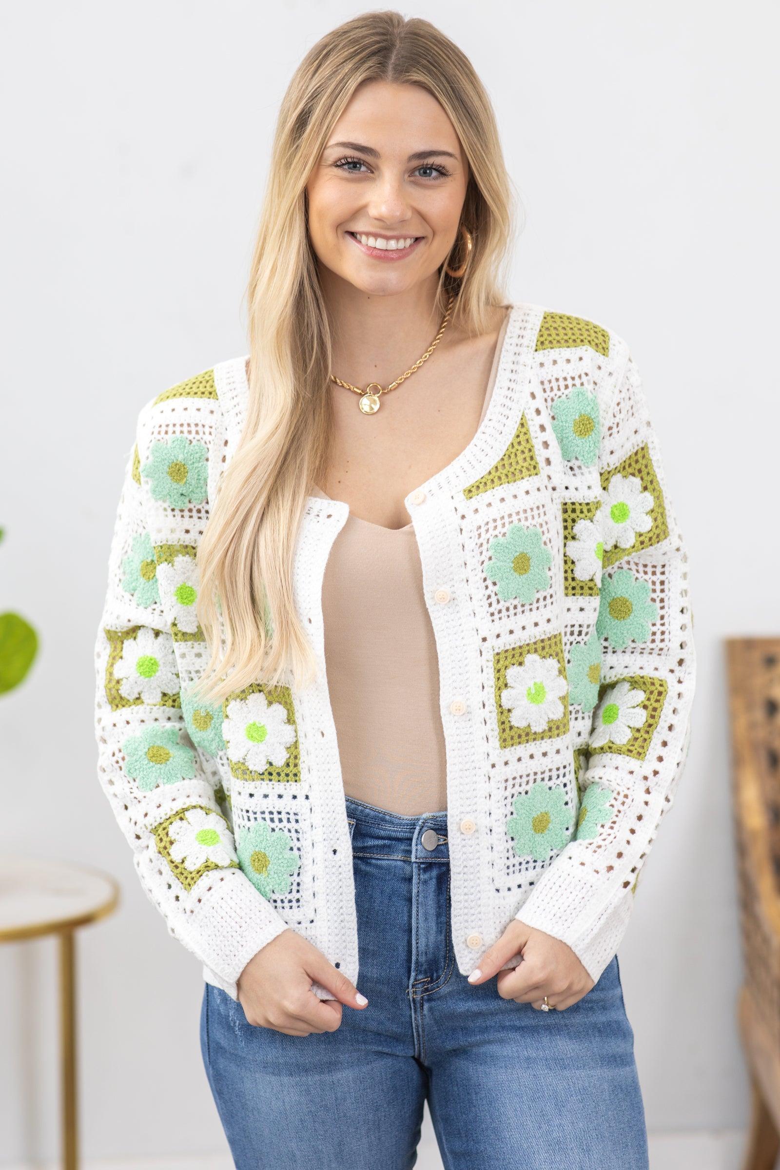 Sage Flower Crochet Lace Cardigan Product Image