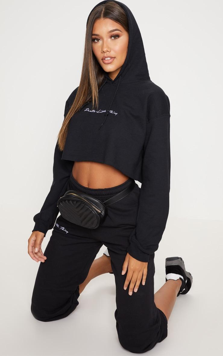 PRETTYLITTLETHING Black Oversized Crop Hoodie Product Image