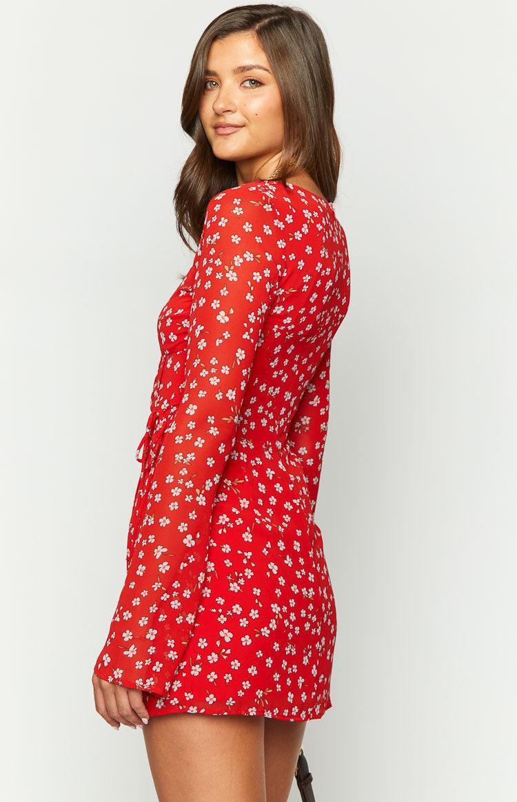 Goldie Red Floral Long Sleeve Mini Dress Product Image