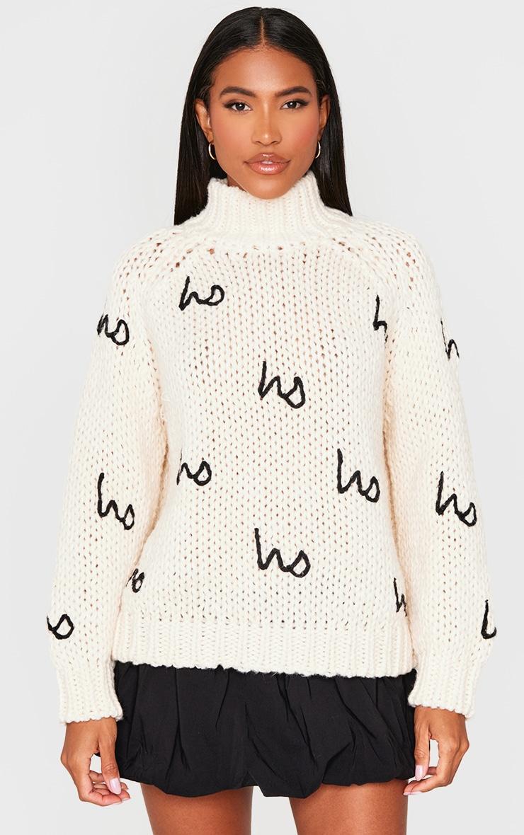 Cream Hohoho Oversized Knitted Christmas Sweater Product Image